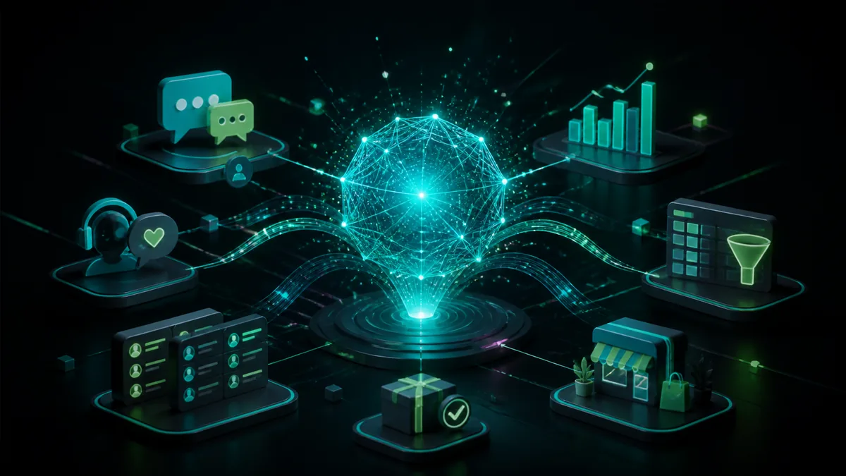 Ecossistema digital de inteligência artificial conectado a vendas, atendimento e análise