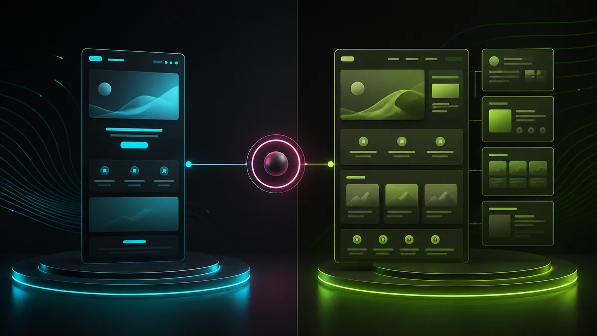 Comparação visual entre uma landing page focada e um site com várias seções